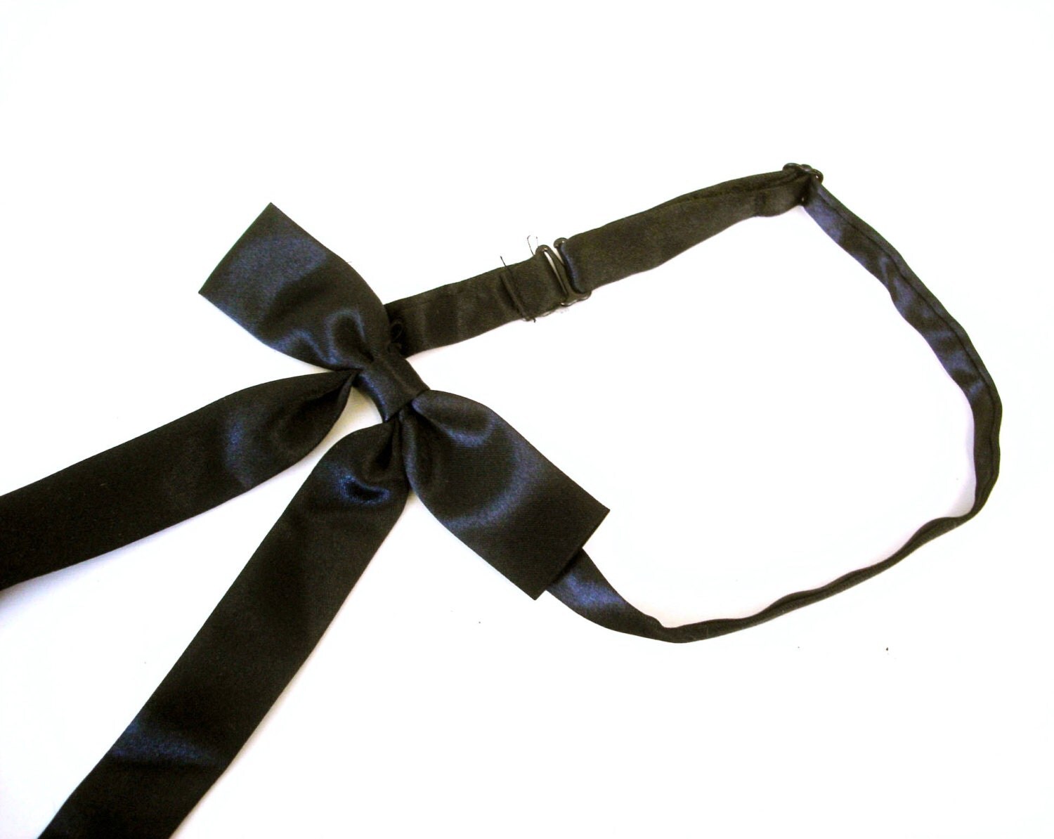 Vintage Black Satin Western Bow Tie Mid Century Cowboy Style