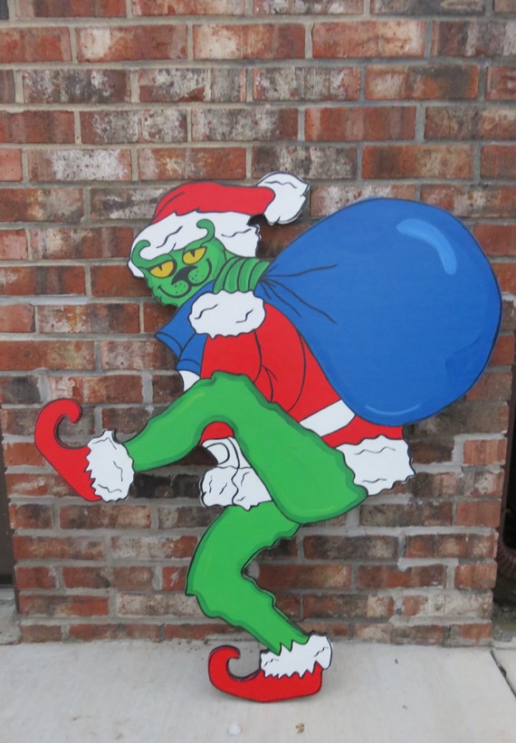 Christmas Grinch with Stolen Present Gift Sack by ChartinisYardArt