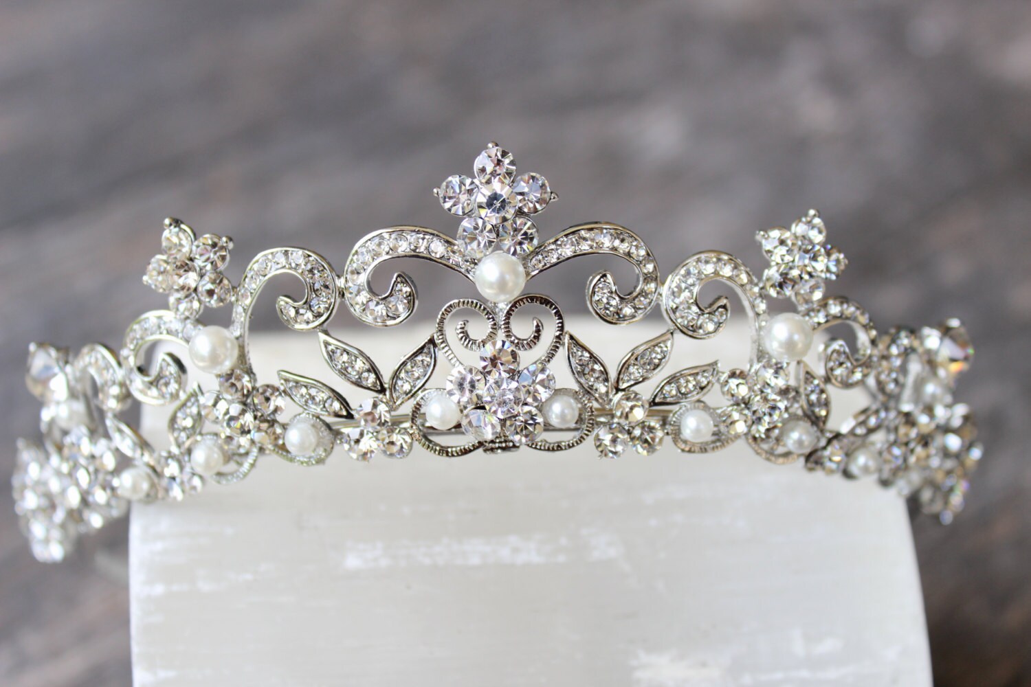 Pearl Bridal Tiara EDITH Swarovski Crystal Bridal Crown