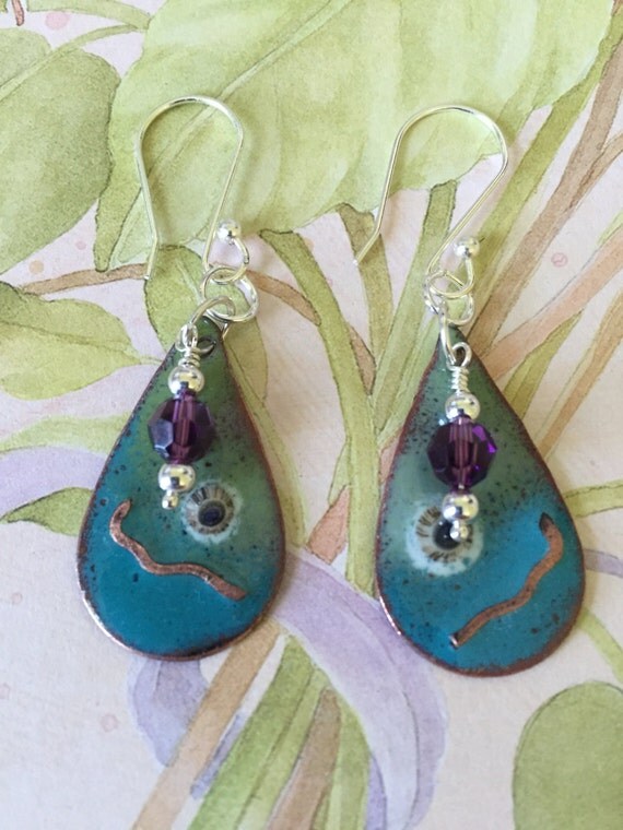 Enameled Copper Earrings by CharmingLaneGlass on Etsy