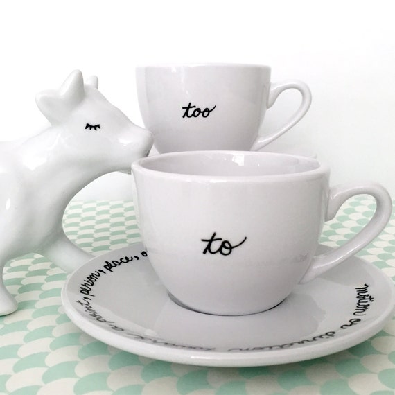 Grammar Teacup and Saucer Set of 2 Upcycled New Custom Made