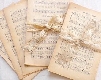 French Music Sheets 1900s Vintage Paper Bundle, Music Paper Pack, Vintage Book Pages, 18 Sheets of Old Music Paper, French Paper Ephemera
