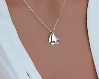 Sailboat Necklace in Sterling Silver, Sterling Silver Sailboat Necklace, Silver boat Necklace, Sailing Necklace, Sailor , Sailboat Charm