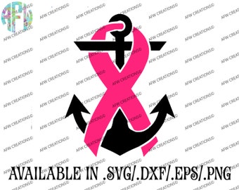 Digital Cut File, Awareness Anchor, SVG, DXF, EPS, Hope Anchors the Soul, Breast Cancer Support, Vinyl, Vector, Silhouette, Cricut