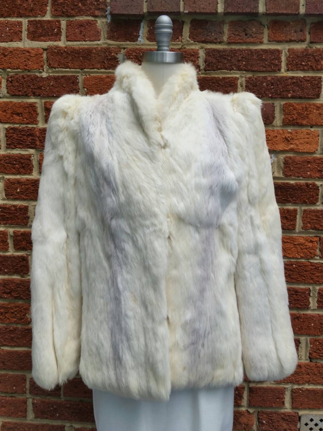 Vintage 70s 80s Short White Rabbit Fur Coat