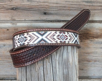 Leather Inlay Beaded Belt