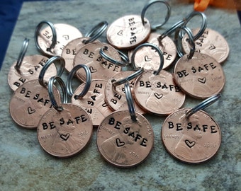 Be safe penny pendant gift for LEO husband gift police firefighter military deployment be safe lucky penny add to keychain gift for him her