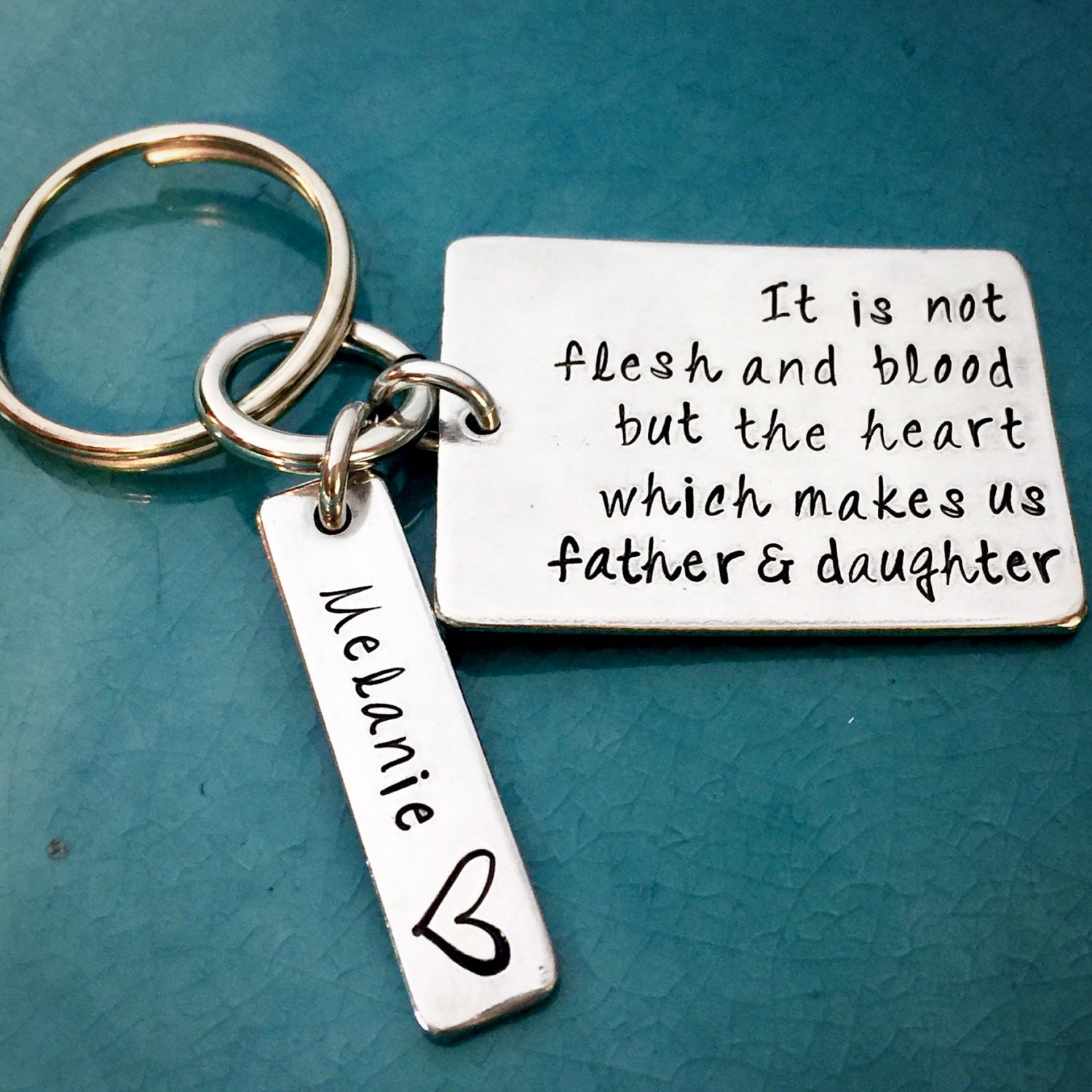 Father & Daughter Hand Stamped Step Dad Keychain Dad