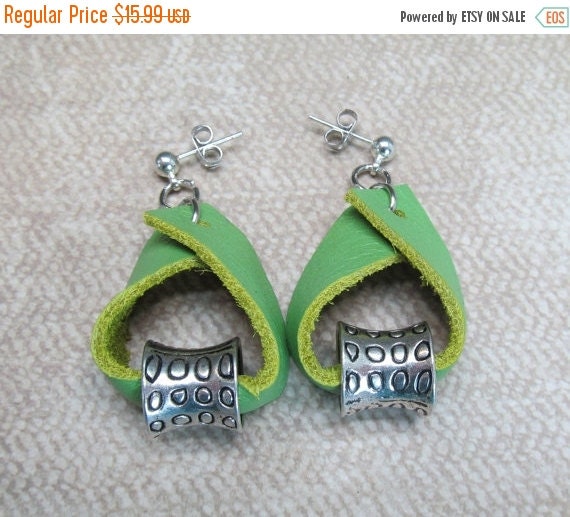 OCTOBER SALE Leather earrings for her lime green navy blue buckskin genuine leather gift ideas