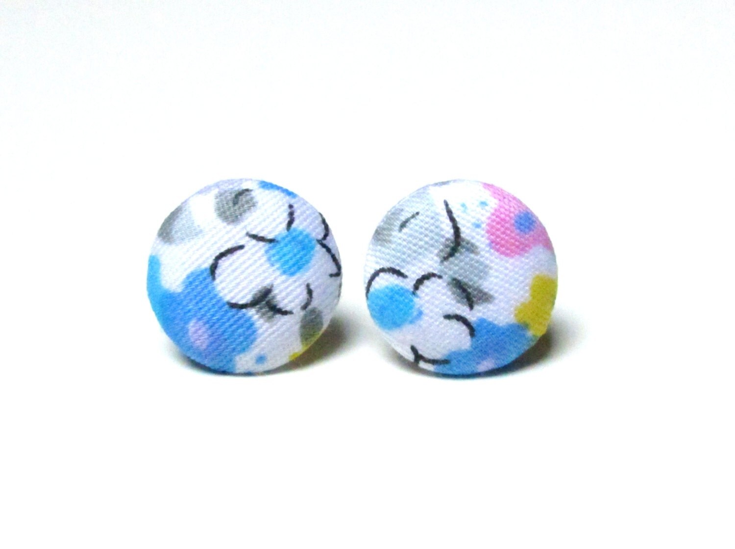 Blue stud earrings Fabric button earrings by LittleMissXenia