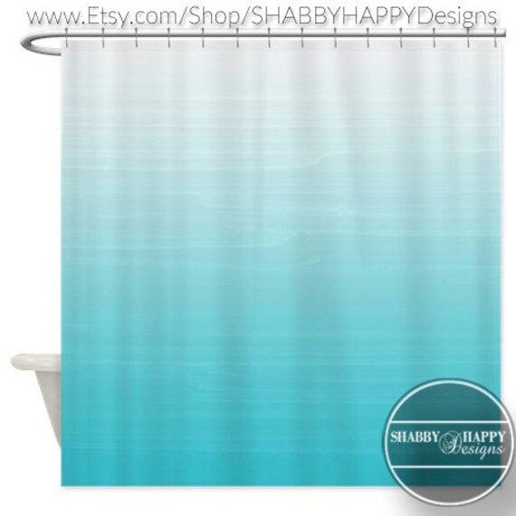 Shower Curtain Art Design / White to Robins Egg Blue Ombre