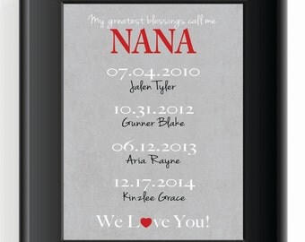 GRANDMA Gift - 8x10 Print - Up to 7 Names - Personalized Gift for Grandmother/Nana - Mother's Day Gift - Birthday Gift - Other colors