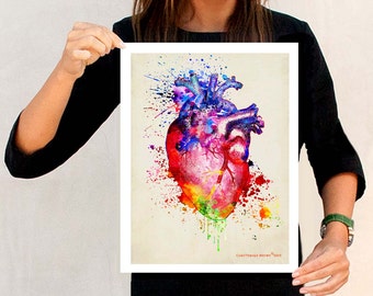 Watercolor Heart, 11" x 14", Anatomy Medical print, Registered Nurse Gift, Nurse Graduation gift, Watercolor Splatter art, Anatomy Heart Art