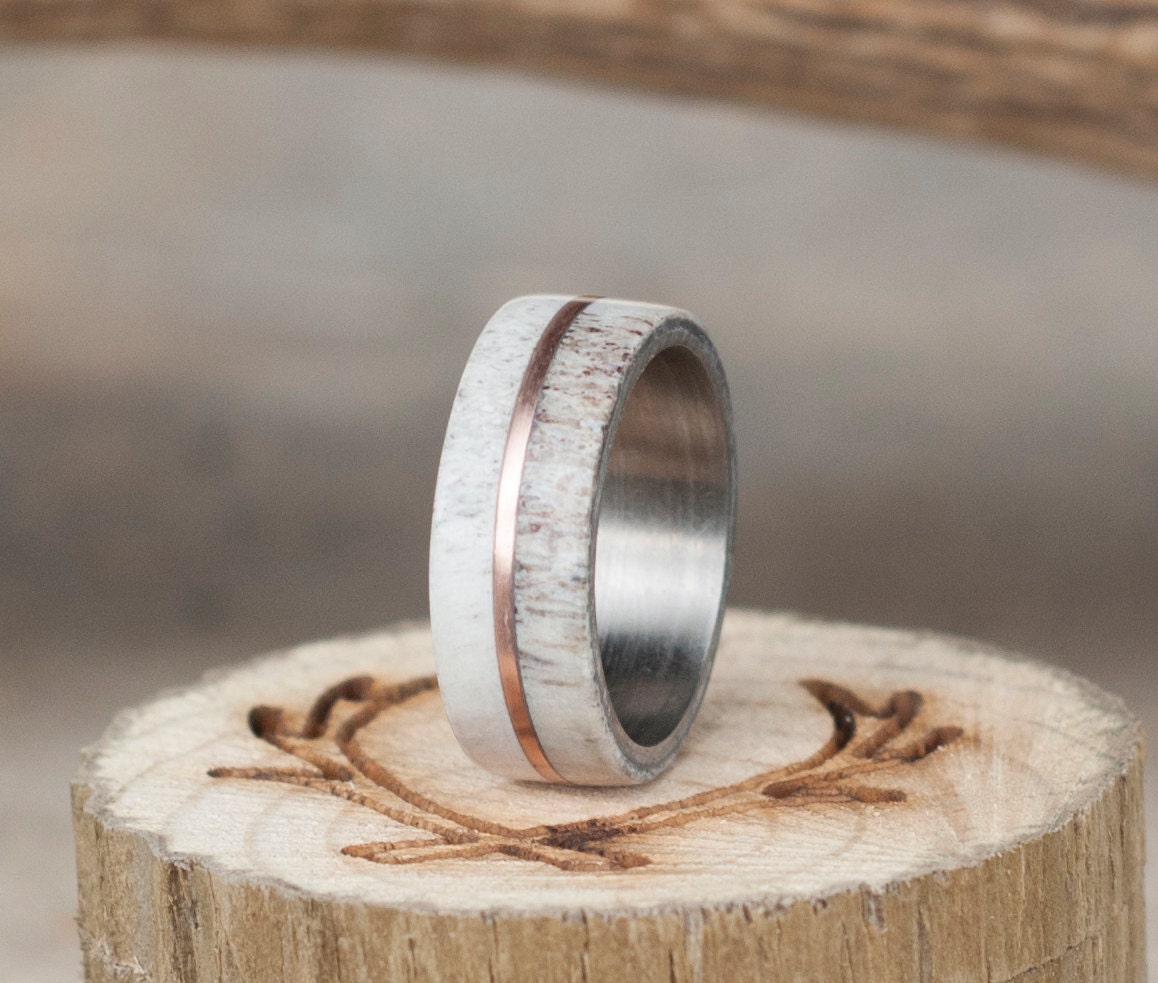 Mens Wedding Band Elk Antler Titanium Wedding Band Staghead