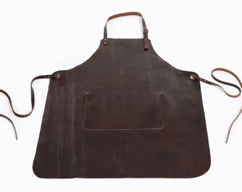 Full leather apron in Espresso Brown or Black. Made to order