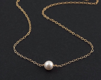 Items Similar To Freshwater Pearl Necklace Single White Pearl Choker Delicate Gold Filled