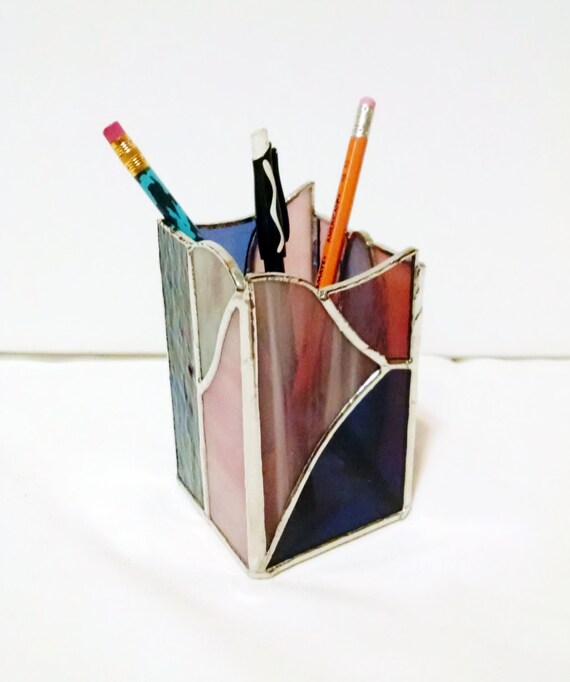 Pencil Holder Candle Holder Stained Glass Desk