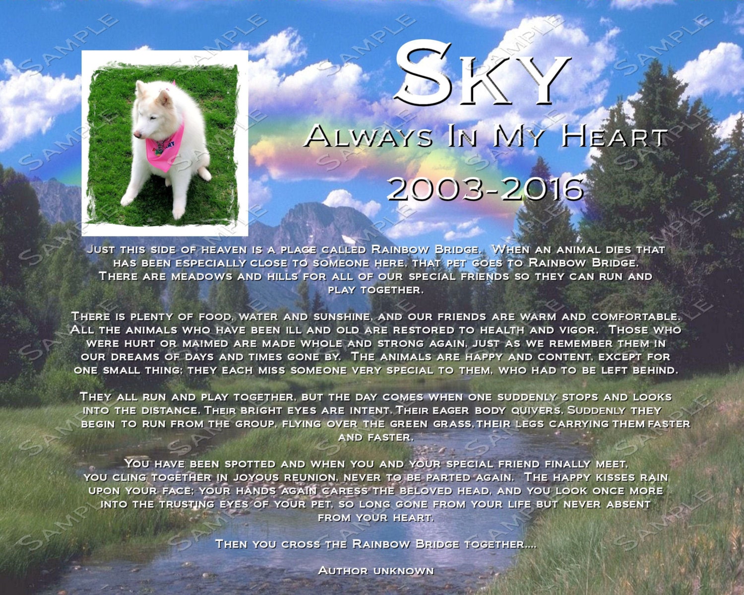 personalized pet memorial rainbow bridge poem by rainbowbridgepoem