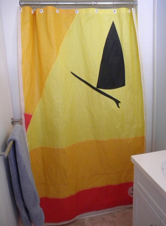 Sail Shower Curtain: Recycled vintage Windsurfer Sail
