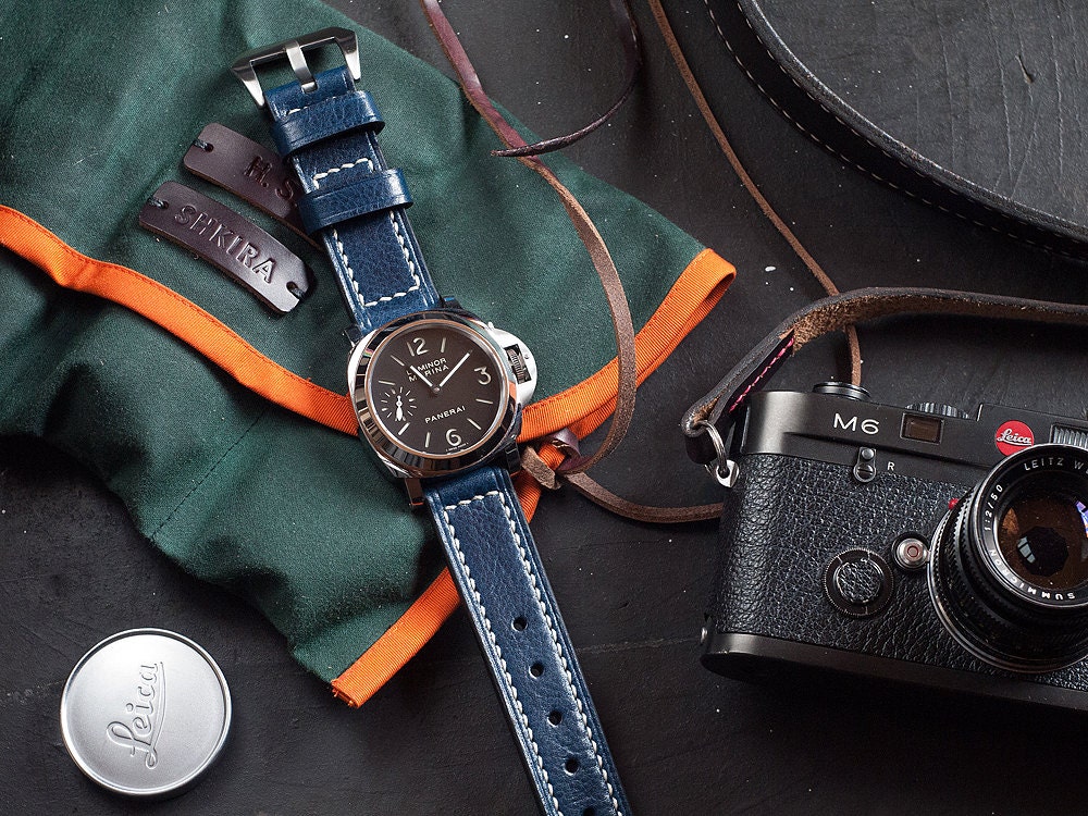 Navy Blue Italian Leather Panerai Watch Strap 24mm 26mm Free