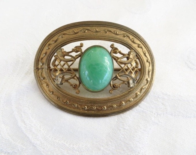 Art Nouveau Brooch Peking Glass Stone Filigree Work Antique Sash Pin