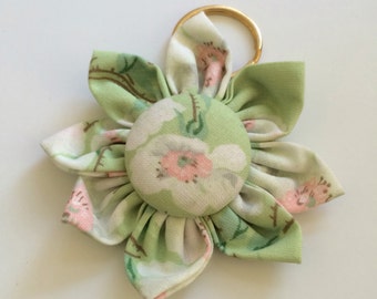 Pink white flower blossom keychain