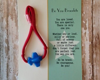 Be You Bracelet- Red w/Bright Blue Airplane - Useful in Helping With Fidgeting, Sensory Needs, Separation Anxiety, Positive Reinforcement