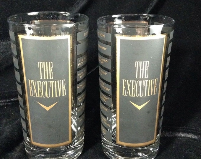 Vintage Highball Barware Glasses The Executive, Drinkware Set of 2 Cocktail Glasses