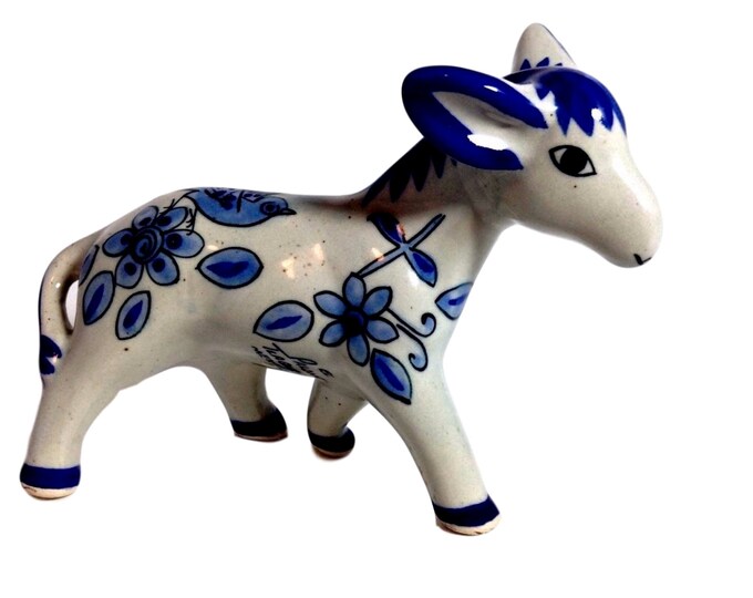 Ken Edwards, El Palomar, Tlaquepaque Figurine, Blue Donkey Figurine, Burro, Vintage Folk Art, Mexico, Gift For Her