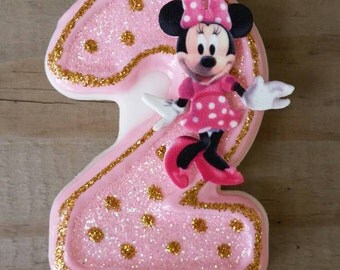 Pink and Gold Minnie Mouse Birthday Candle
