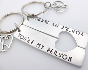 You're my Person Couples matching Love heart keychains best friends sisters gift hand stamped anniversary gift long distance love deployment