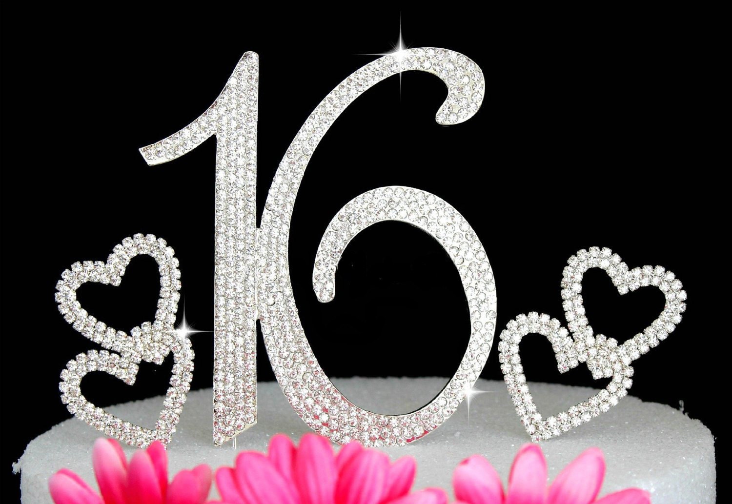 Download Sweet Sixteen 16th Birthday Crystal Cake Topper Silver Bling