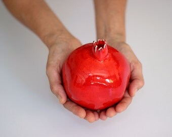 Large Red Ceramic Pomegranate Art / Judaica Gift Rosh Ha Shana / Holy Land / Jewish Wedding Gift / Symbol Abundance & Fertility/Housewarming