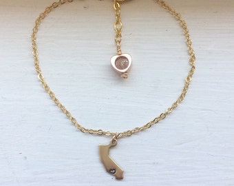 California bracelet, state jewelry, usa, brass metal stamped bracelet, bridesmaid gift