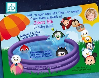 Pool Party Invitation, Mickey Mouse Clubhouse, Photo Pool Party Birthday Invitation, Swim Birthday, Tsum Tsum Invitation - Digital Printable