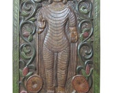 Vintage Standing Buddha Abhaya Mudra Wall Art Hand Carved Wall Panels