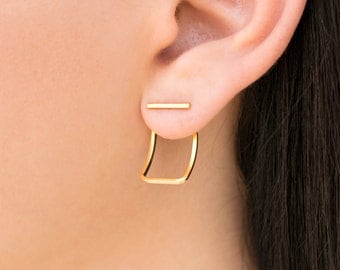 Ear jacket earrings, girlfriend gift, wife gift, gift for women, statement earrings,minimal earrings studs,gold stud earrings, gold earrings