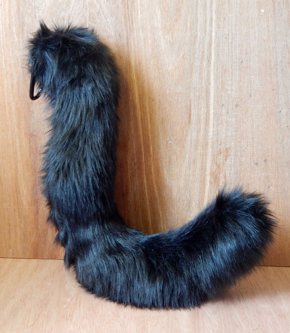 Curled Black Feline Cat Tail Cosplay Hallowen Costume Rave