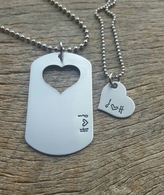 Customizable Couples Initals Necklace Set Hand Stamped Dog Tag