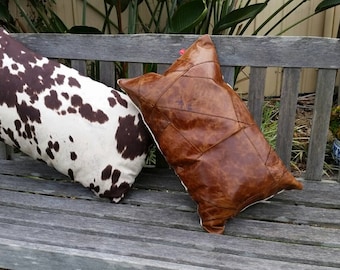 Genuine Cracked Leather Cushion. Patchwork. styling, Handmade by Kittyandzac Australia