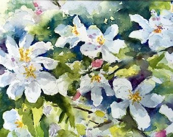 Apple Blossoms spring flowers watercolor original painting