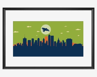 Tulsa skyline print, The Landing, Tulsa Oklahoma, Tulsa art, Tulsa print, Tulsa poster, Firefly Serenity inspired print, Serenity print