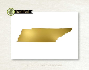 State of Tennessee, Gold Foil Silhouette, Silver Foil Print, Map Outline Art, Travel Gift