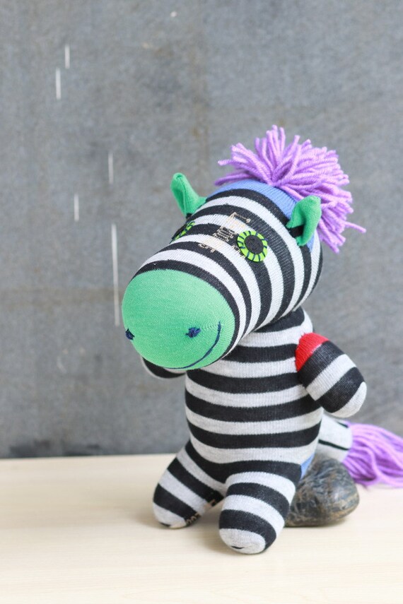 Handmade Sock Zebra Stuffed Animal Doll Baby Toys by ToysApartment