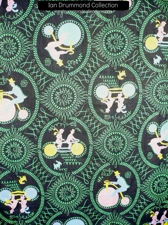 Vintage 1950s Novelty Print Fabric Yardage NOS Cotton Black