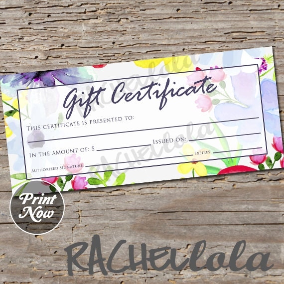 Bright Floral Gift Certificate printable instant download