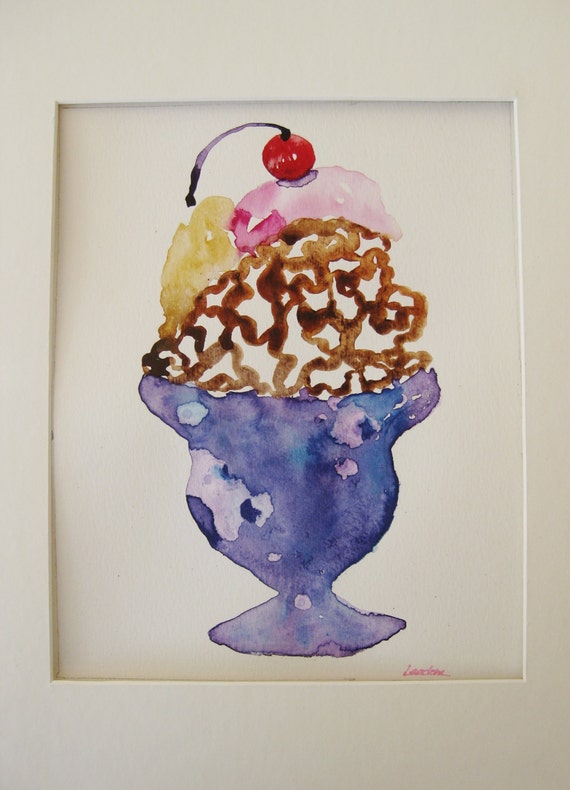 Ice Cream Sundae Watercolor Painting Original Watercolor