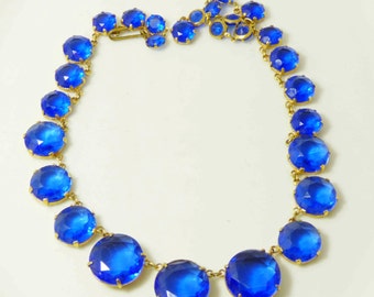 Vintage Art Deco Blue Crystal Open Back Necklace