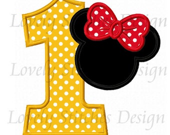 Minnie Mouse Number 1 Applique Machine Embroidery Design NO:0563