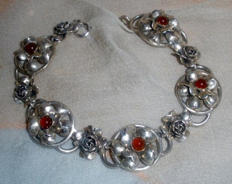 Vintage Hand Wrought Designer Signed Peruzzi Florence Silver 800 Rose Bracelet